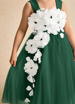 Azazie Dovey Flower Girl Dresses Dark Green Ball-Gown Bow Tulle Dress image7