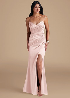 Azazie Yola Robes de demoiselle d'honneur Robe Fourreau en Satiné métallisé Plissée Rose Pâle image6