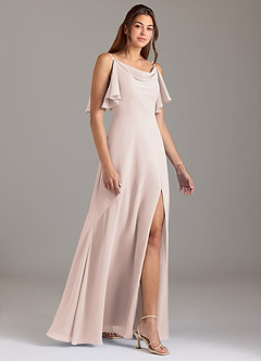 Azazie Darcia Bridesmaid Dresses Rose Petal A-Line Side Slit Chiffon Dress image4