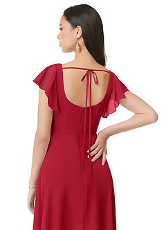 Azazie Bondi Brautjungfernkleider A-Linie Gestreift Chiffon Kleid Scharlachrot image5