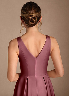 Azazie Fulton Mother of the Bride Dresses Desert Rose A-Line Pleated Stretch Satin Dress image6