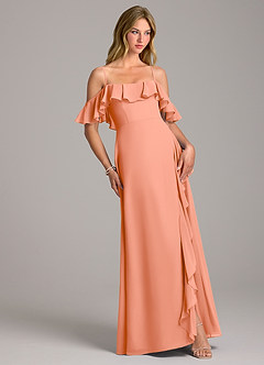 Azazie Aubrie Slutförsäljning Klänning av A-Linje i Chiffong Av axeln Solnedgång image5