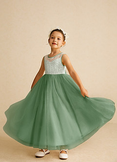 Azazie Tay Flower Girl Dresses Matcha A-Line Sequins Tulle Dress image6