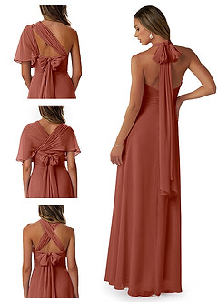 Azazie Fifi Vestidos de damas de honor Vestido de Castaño de Gasa de Corte En A Convertible con Sin tirantes image8