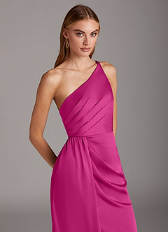 Azazie Mika Vestidos de damas de honor Vestido de Fucsia de Satén Elástico de Corte Recto con Hombro unilateral image7