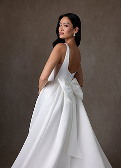 Azazie Skylin At-home Try On Dresses Diamond White Ball-Gown with Pockets Satin Dress image9