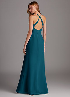 Azazie Manila Bridesmaid Dresses Ink Blue Sheath V-Neck Chiffon Dress image2
