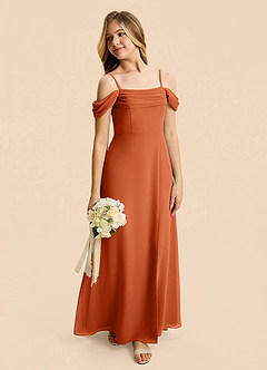 Azazie Lilly Junior Burnt Orange A-Line Pleated Chiffon Dress image5