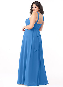 Azazie Dixie Bridesmaid Dresses Blue Jay A-Line Halter Pleated Chiffon Dress image9