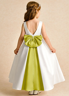 Azazie Cherry Flower Girl Dresses Ivory Lemongrass Ball-Gown Pleated Matte Satin Dress image1