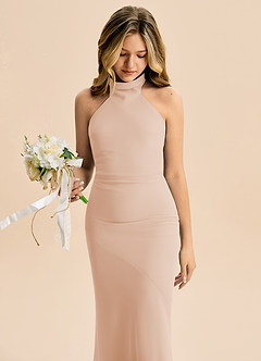 Azazie Velli Junior Meerjungfrau-Linie Hoher Kragen Chiffon Kleid Englisches Rosa image5