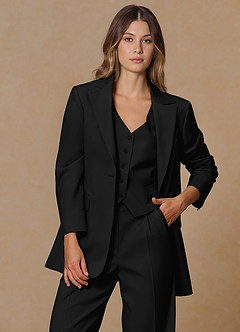 front Rowan Black Refined Weave Performance 3-Piece Suit