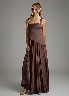 Azazie Stephanie At-home Try On Dresses Burgundy A-Line Corset Stretch Satin Dress image1