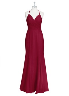 Azazie Carolina Bridesmaid Dresses Burgundy Mermaid Ruched Chiffon Dress image6