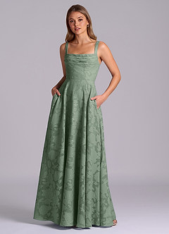 Azazie Shaude Bridesmaid Dresses Matcha A-Line Pleated Floral Burnout Dress image1
