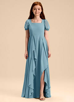 Azazie Priya Junior Abito A-Line in Chiffon Blusa Blu Lunatico image3