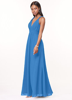 Azazie Maren Abiti da Damigella Abito A-Line in Chiffon Plissettato Blue Jay image3