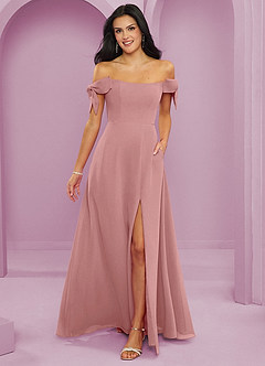 Barbie ♥ Azazie Brautjungfernkleider Wandelbar A-Linie Schulterfrei Chiffon Kleid Altrosa image1
