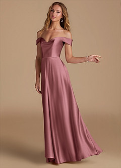 Azazie Jackalin Bridesmaid Dresses Vintage Mauve A-Line Off the Shoulder Metallic Satin Convertible Dress image3