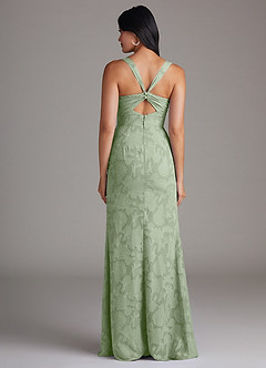 Azazie Mero Bridesmaid Dresses Dusty Sage Sheath Pleated Floral Burnout Dress image3