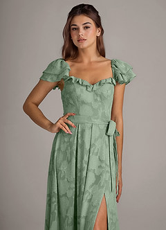 Azazie Aricella Robes de demoiselle d'honneur Robe Trapèze en Blumen-Burnout Corset Matcha image6