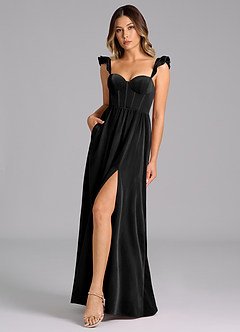 Azazie Denisse Robes de demoiselle d'honneur Robe Trapèze en velours Rayé Noir image1
