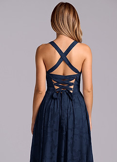 Azazie Francis Bridesmaid Dresses Dark Navy A-Line Corset Floral Burnout Dress image8
