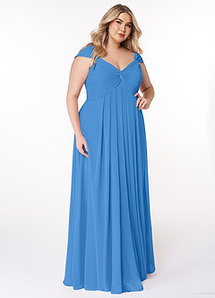 Azazie Kaitlynn Bridesmaid Dresses Blue Jay Empire Ruched Chiffon Convertible Dress image12