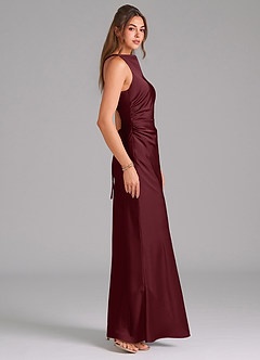 Azazie Evadne Bridesmaid Dresses Cabernet Sheath Pleated Stretch Satin Dress image4