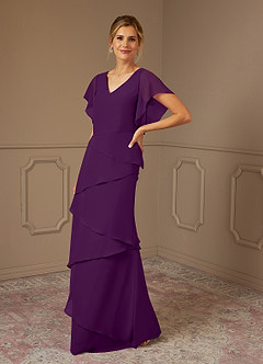 Azazie OHara Mother of the Bride Dresses Grape A-Line V-Neck Chiffon Dress image4