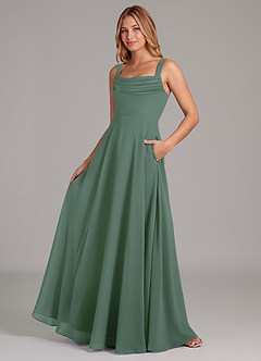 Azazie Shaude Bridesmaid Dresses Eucalyptus A-Line Pleated Chiffon Dress image4
