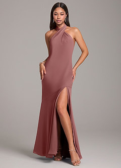 Azazie Lorena Bridesmaid Dresses Desert Rose Mermaid Pleated Chiffon Dress image3