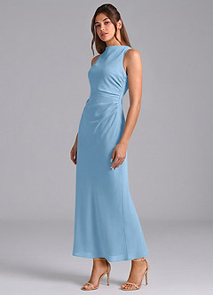 Azazie Evadne Brautjungfernkleider Etui Plissee Chiffon Kleid Stahlblau image1