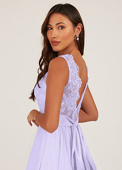 Azazie Gertrude Bridesmaid Dresses Lilac A-Line Lace Chiffon Dress image7