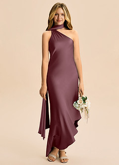 Azazie Briony Junior Etui Plissee Stretch-Satin Kleid Sangria image5