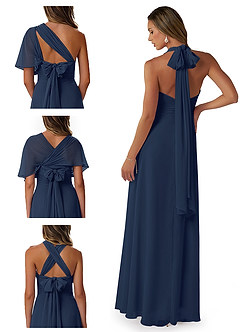 Azazie Fifi Brautjungfernkleider Wandelbar A-Linie Schulterfrei Chiffon Kleid Dunkelmarine image8