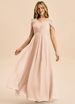 Azazie Emma Junior Robe Trapèze en Mousseline de soie Plissée Rose Perle image4