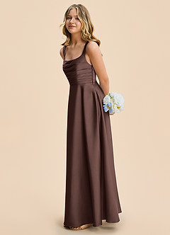 Azazie Azaria Junior Ganache A-Line Pleated Stretch Satin Dress image4