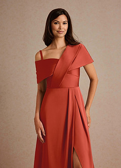 Azazie Milton Mother of the Bride Dresses Rust A-Line Pleated Stretch Satin Dress image3