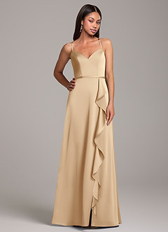 Azazie Naeem Bridesmaid Dresses Champagne A-Line Stretch Satin Dress image5