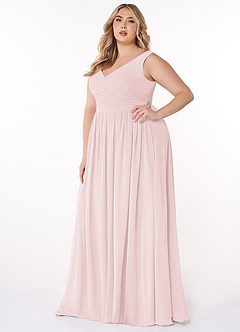 Azazie Keyla Bridesmaid Dresses Blushing Pink A-Line V-Neck Pleated Chiffon Dress image8