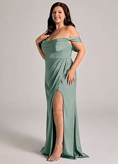 Azazie Johana Robes de demoiselle d'honneur Robe Sirène Convertible en Satin extensible Épaule décolletée Sauge D'argent image10