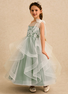 Azazie Zoey Robe Demoiselle D'honneur Fillette Robe Princesse en Tulle Dentelle Vert Sauge image5