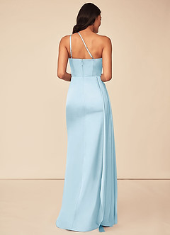 Azazie Maron Bridesmaid Dresses Sky Blue A-Line One Shoulder Stretch Satin Dress image2