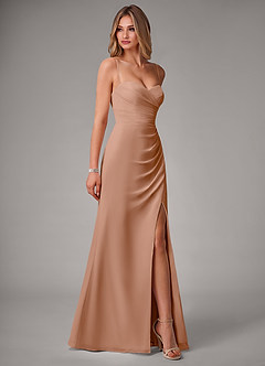Azazie Haisley Bridesmaid Dresses Champagne Rose Sheath Off the Shoulder Chiffon Convertible Dress image6