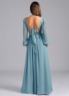 Azazie Zeya Bridesmaid Dresses Moody Blue A-Line Long Sleeve Chiffon Dress image2