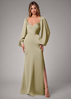 Azazie Sonata Bridesmaid Dresses Moss Green Sheath Long Sleeve Stretch Satin Convertible Dress image3