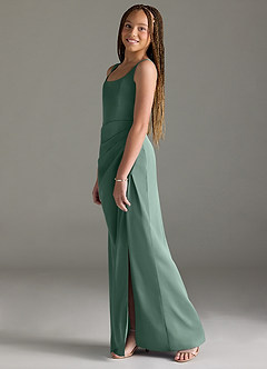 Azazie Mero Junior Vestido de Eucalipto de Satén Elástico de Sirena con Plisado image4