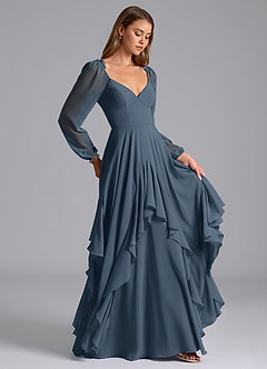 Azazie Karan Bridesmaid Dresses Neptune A-Line Long Sleeve Chiffon Dress image4