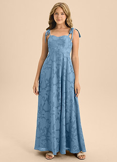 Azazie Rosey Junior Steel Blue A-Line Sweetheart Neckline Floral Burnout Dress image3